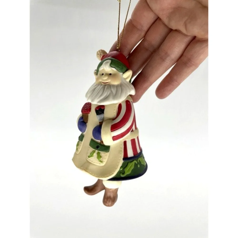 Kirkland Porcelain‎ Bell Christmas Ornament with Dangling Legs Elf Toy Maker 5